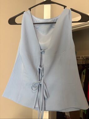 Light Blue Sleeveless Lace-Up Top